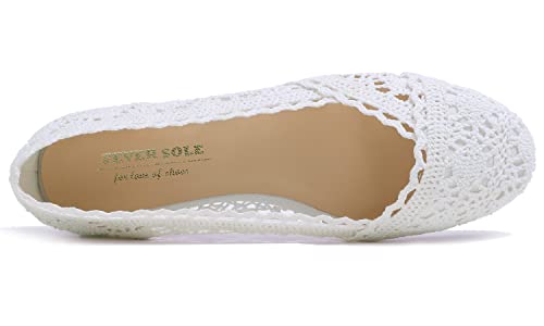 FEVERSOLE Women's Comfort Breathable Knit Crochet Shoes Lace Ballet Flats4