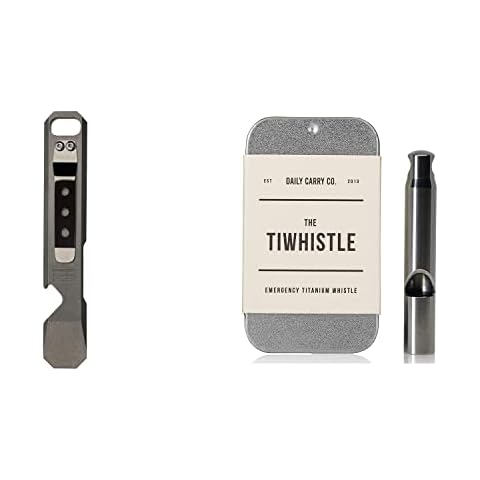 DAILYCARRYCO. 120db Ultra Loud Titanium Whistle for Emergency with Mini Pry Bar Pocket Tool Cover