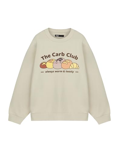 Pusheen Carb Club Womens White Sweatshirt | Cozy Carb-Lover Graphic Crewneck | Cute Internet Cat Apparel | Comfortable Pullover for Women | Pusheen Merchandise Gift for Her