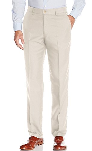 Haggar Men's Performance Micro Solid Gabardine Straight-Fit Plain-Front Dress Pant