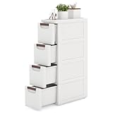 Multigot Bathroom Floor Cabinet On Wheels, Freestanding Slim Storage Cupboard with 3/4/5 Drawers, Mobile Drawer Cabinet Compact Plastic Bathroom Organizer Unit for Living Room Entryway (4-Drawer)