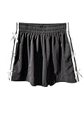 Verdusa Women's Bow Striped Mini Shorts Y2k Elastic Waist Wide Leg Gym Shorts Black Small