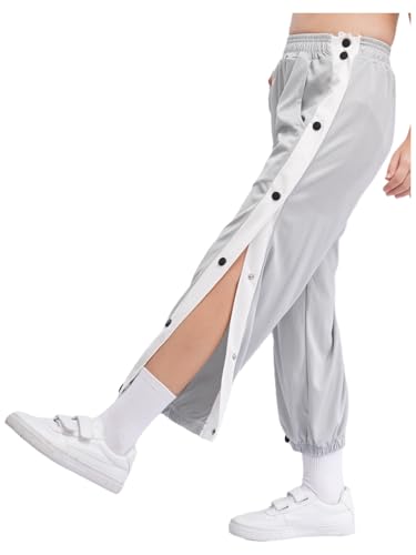 Kids Boys Breathable Contrasting Stripe Harem Pants Side Split Press Button Sport Basketball Pants with Pockets4