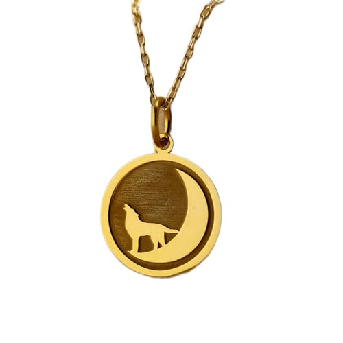 Collier Lune et Woof pendentif argent sterling plaqué or avec chaîne maille câble