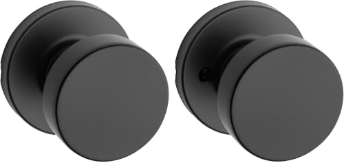 Image of Kwikset Pismo Interior Passage Door Knob, Handle for Closet and Hallway Doors, Non-Locking Doorknob in Matte Black, with Microban Protection (Pack of 12)