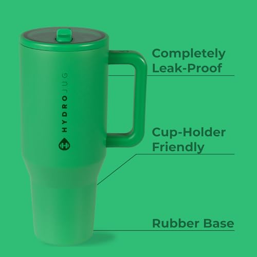 Image of HydroJug Traveler - 32 oz Water Bottle with Handle & Flip Straw - Fits in Cup Holder, Leak Resistant Tumbler-Reusable Insulated Stainless Steel & Rubber Base - Gifts for Women & Men, Clover