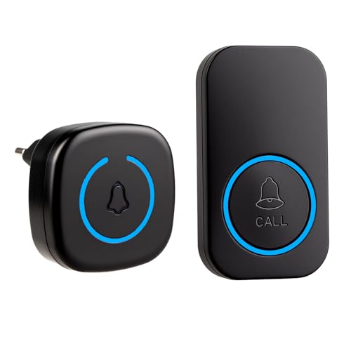 Sonnette sans Fil extérieur étanche mélodies avec LED, 5 Niveaux de Volume 0–120 DB, portée 300 m, Bouton à Pile CR2032, idéale pour Maison,...
