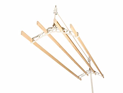 LOWENERGY 4 Lath Pulley Clothes Airer Ceiling Maid – Traditional Victorian Laundry Rack Dryer for Kitchen, Utility, Bathroom or Garage (White 0.9M)