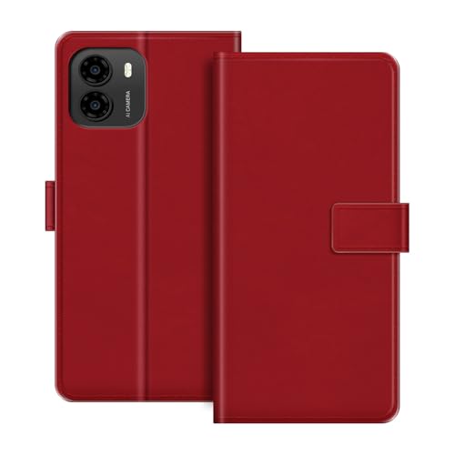 ESACMOT レザーウォレットケース AGM Note Z1 との互換性あり カードホルダー&スタンド付き手帳型ケース、マグネット式開閉、耐衝撃フォリオ、カラフルなデザイン (赤)