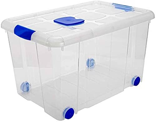 AC - Caja de ordenación de plástico Transparente N.º 4 - Contenedor para almacenar Libros, Ropa, Mantas - Capacidad 55 litros - Dimensiones Aprox.: 59 x 40 x 35 cm