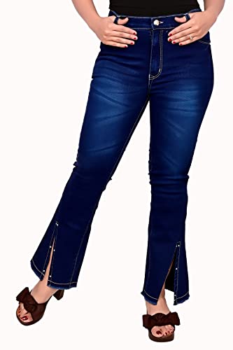 Image of Bell Bottoms Designer Bottom Slit and Distressed Hem Vintage Collection Jeans for Women Stretchable for Optimum Comfort