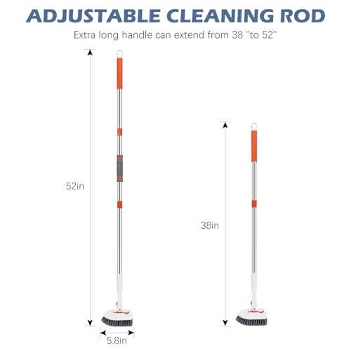 Image of SetSail Floor Scrub Brush, Tile Tub Floor Scrubber with 52-inch Adjustable Long Handle Shower Cleaner Brush for Cleaning Toilet Kitchen Bathroom Tub Tile Wall Sink, White Orange