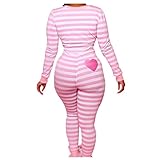 Piacakece Women's Long Sleeve Jumpsuit Pajamas One-pieceBodycon Bodysuit Romper Sleepwear (S-Pink, L)