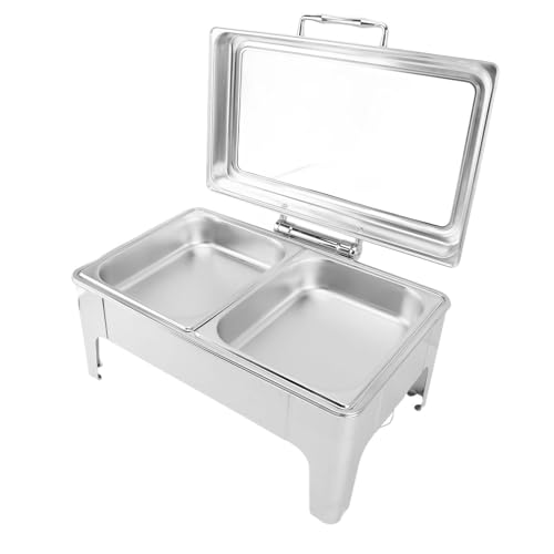 Shoppers Hub PNQ 9L Rectangle 2 Compartment Chafing Dish with Hydraulic Soft Closeand Gel Based Heating for Use in Hotels, Buffets, Restaurants (Size: 36x56x20cm)