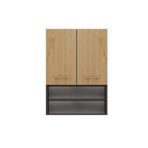 CDF Hängeschrank über Waschmaschine Badezimmerschrank Wandregal mit 4 Ablagen - Waschmaschinenschrank, Moderner Schrank über der Waschmaschine - 64 x 90 x 30 cm - Anthrazit/Eiche Artisan