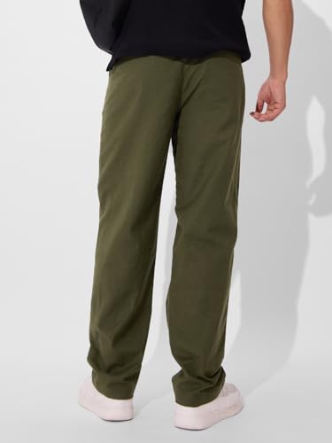 Image of The Souled Store Linen Pants: Men and Boys Drawstringed Solid Straight Fit Summer Ready Lightweight Casual Cotton Linen Pants