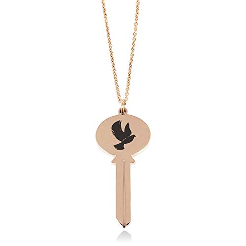 Tioneer Rose Gold Plated Stainless Steel Dove of Peace Oval Head Key Charm Pendant Necklace