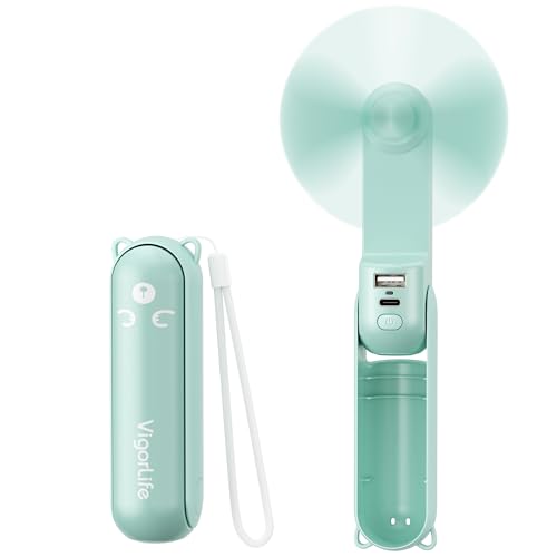VigorLife Mini Ventilateur Portatif, Ventilateur à Main Portable 3 en 1, Ventilateurs de Poche Rechargeable par USB, ventilateurs à Piles[19 heures], Avec Batterie...