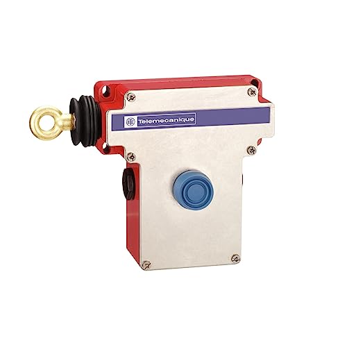 Image of Telemecanique Sensors XY2CE2A250 XY2CE Zamak E-Stop Rope Pull Switch, LH Side, Booted Pushbutton, 1NC+1NO Contact, Red