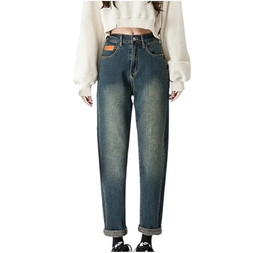 Womens Cropped Denim Pants High Waisted Baggy Jeans Vintage Stretch Ankle Teen Girls Y2K Straight Leg Denim Trousers
