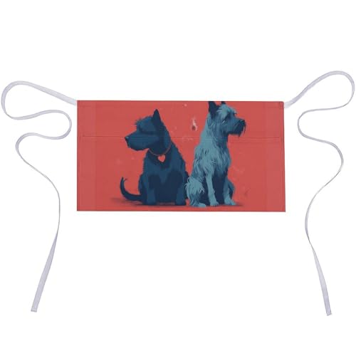 KLWQR Two Bourbon Terriers Server Aprons Waterproof Adjustable Waiters Apron Half Apron With 3 Pockets Kitchen Restaurant Short Apron for Women Men
