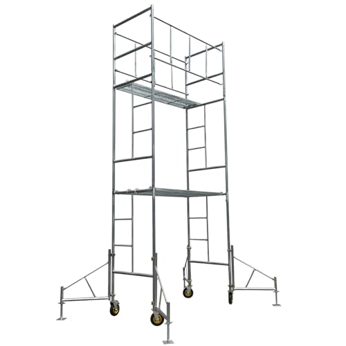 14.2ft -Scaffold Rolling Tower. The 3 Layers of guardrail Scaffolding- Scaffold Tower Package. Foot Pedals up to 12'2" H +Leveling Screw Jack Set-4 Adjustable Leveling Jack Scaffold Solid Screw Jacks