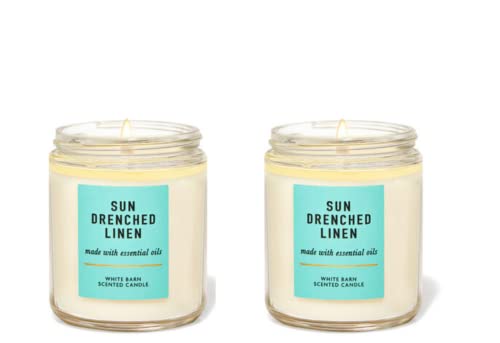 Bath and Body Works Sun-Drenched Linen Single Wick Candle (2 Pack) - 7 oz / 198 g Each Bath and Body Works Sun-Drenched Linen Single Wick Candle (2 Pack) - 7 oz / 198 g Each