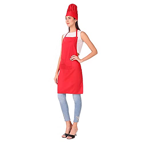 Image of KODENIPR CLUB Kitchen Apron With Cap Set for Women /Men Chef (Red)