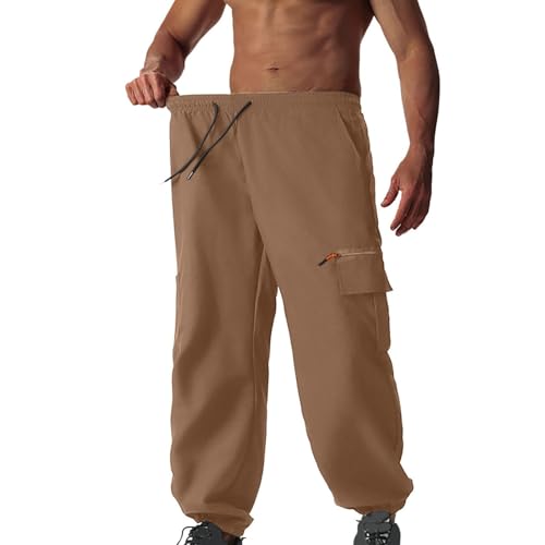 Cargo Pants for Men Casual Drawstring Elastic Waist Pant Elastic Bottom Comfy Work Trousers with Multi Pockets