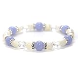 [ジェムバザール] ブルーレースアゲート＆マザーオブパールのコンビブレスレット【天然石・パワーストーン・Bracelet関係運・友達運】