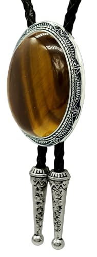 Image of Moranse Bolo Tie with Natural Tiger Eye Stone Celtic Style Genuine and Cowhide Rope