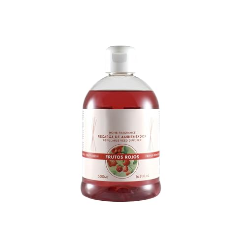 PLUS HOME Ambientador Mikado Reposición- Incluye palitos de Recambio - aroma Duradera - Ideal para el Hogar, Baño, Casa - 500 ml -Frutos Rojos
