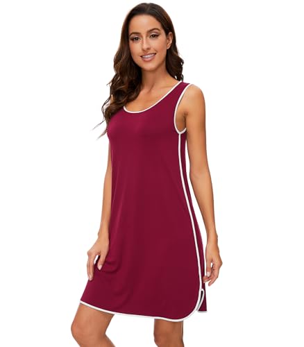 Chemise de nuit sans manches pour femme en bambou vêtement de nuit bordeaux XL
