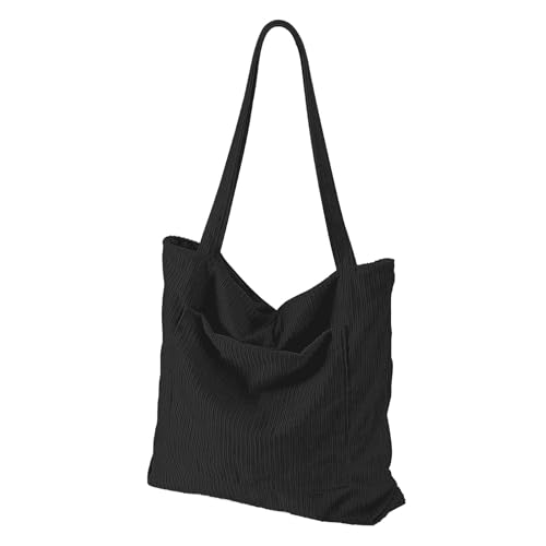 RZMAYIS Bolsa de mão de veludo para mulher, grande capacidade, fecho, bolsos, para faculdade, trabalho, viagens, compras, uso diário, Preto