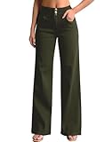 roswear Women's Wide Leg Jeans Casual High Waisted Stretch Baggy Loose Denim Pants Army Green Small