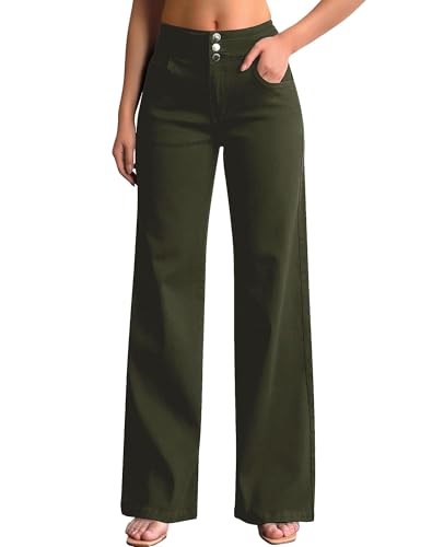 Image of roswear Women's Wide Leg Jeans Casual High Waisted Stretch Baggy Loose Denim Pants