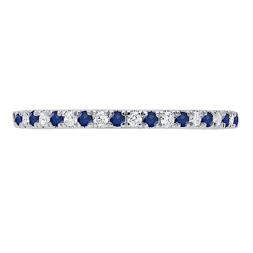 Dazzlingrock Collection Round Alternate Blue Sapphire & White Diamond Stackable Wedding Band for Women in 925 Sterling Silver2