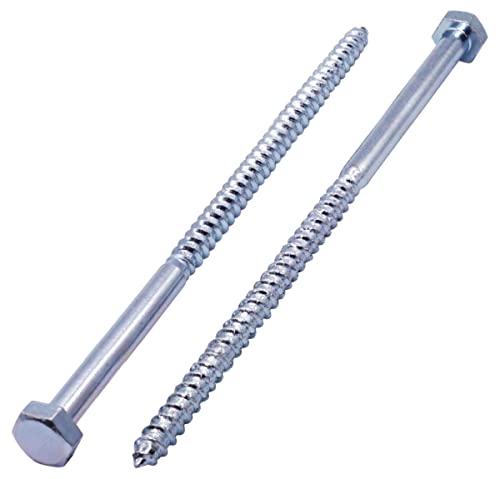 SKIR'CO (6 pcs) DIN 571 Zinc Plated Steel Hexagon Head Wood Screws M10 x 260 mm, Coach Screws, Hex Screw, Lag Bolts