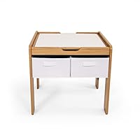 Humble Crew Journey 2-in-1 Building Blocks Compatible Sqaure Wooden Multi-Activity Table for Children, Double-Sided Tabletop, 4 Fabric Storage Bins, Easy to Clean Furniture - Natural/White