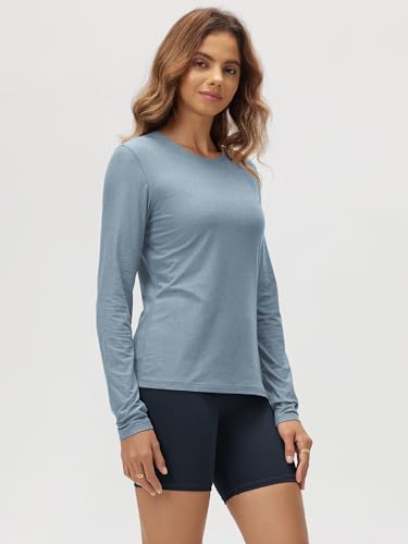 Image of ODODOS Women's Long Sleeve T-Shirt - Ultra Soft odSTRATUM Tech Performance Top UPF 50+ Breathable Crew Neck Pullover