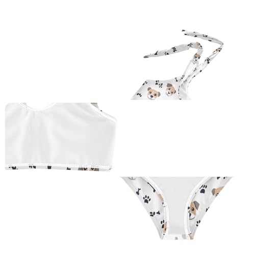 Wusikd Cute Dog Faces Girls Swimsuits Two Piece Paw Prints Swimwear Bikini Set for for Girls Size 3T4