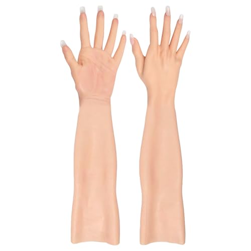 CRRCLSY Silicone Gloves Stretchy Long Realistic Gloves for Crossdressers Cosplay Costume Party Halloween Concealing Scars and Birthmarks (Ivory 15.7in A Pair/Without Nails)
