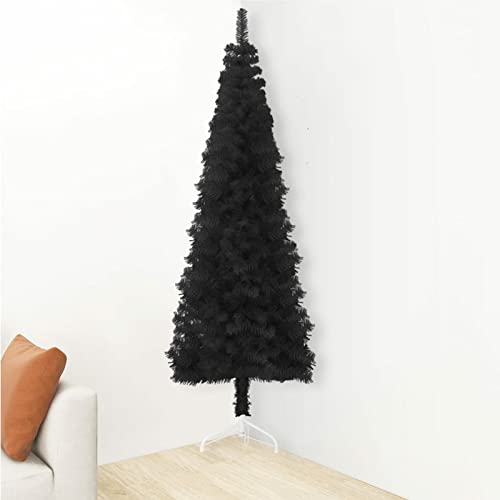 Susany Slim Christmas Tree Half Christmas Tree Corner Artificial Xmas Tree with Stand Space-Saving Xmas Tree for Indoor and Outdoor Holiday Decoration Black 180 cm