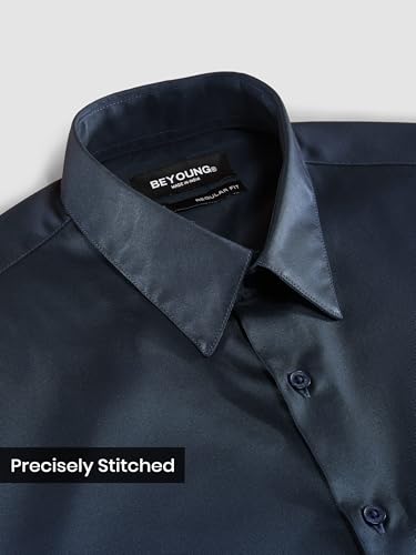 Image of BEYOUNG Regular Fit Formal Satin Shirt for Men | Full Sleeves | Men's Stylish Satin Silk Shirt | Formal Shirt | Buttondown Collar | Satin Solid Shirt for Men