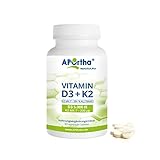 APOrtha Vitamin D3 5.000 I.E + 200 µg K2 99+% ALL-Trans, 365 vegetarische Tabletten hochdosiert u. teilbar, Premium Vitamin D und K Tablette leicht zu schlucken - Alternative zu Tropfen und Kapseln