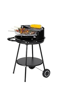 Tarrington House Holzkohlegrill Deluxe, Stahl, Tragbarer, rund, hohenverstellbarer Grillrost Ø 48 cm, mit Rädern, schwarz