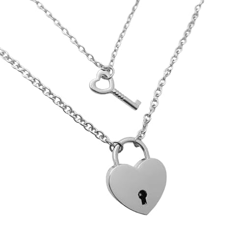 Matching Heart Lock and Heart Key Necklace Set for Couples Padlock Jewelry BFF Gift Boyfriend Girlfriend