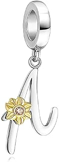 Shining Charm Christmas Sunflower Charms for Bracelets Initial Letter A-Z Alphabet Dangle Gold Plated Flower Bead Charm Gifts for Women Girls
