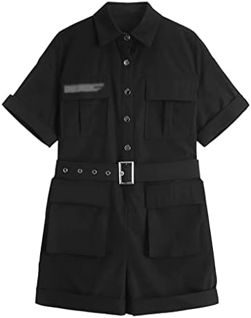 TJLSS Rompers High Street Chic Belt Harajuku Hip Hop Black Girls Clothing Letter Pocket Summer Womens Playsuits (Color : A, Size : Lcode)
