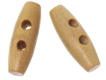 50 Holzknöpfe, Knebelknöpfe Oval 15 x 7mm hellbraun braun- 2 Löcher Knebelverschluss Knöpfe aus Holz zum aufnähen annähen - Bastelknöpfe Mantelknöpfe